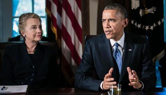 資料圖:美國總統(tǒng)奧巴馬與前國務(wù)卿希拉里